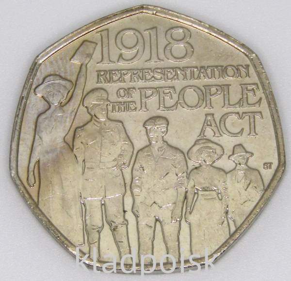 Юбилейная монета 50 пенсов 2018 года 100-летие принятия закона о народе