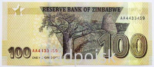 Банкнота Зимбабве 100 долларов 2020 года