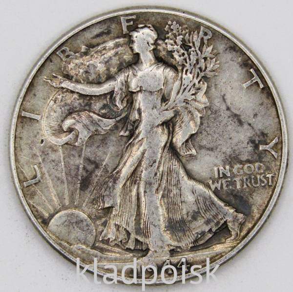 Монета 50 Центов США «Шагающая свобода» 1944 Серебро 900 пробы Монета 50 Центов США «Шагающая свобода» 1944 Серебро 900 пробы