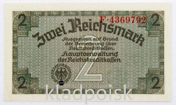 Банкнота 2 рейхсмарки 1940-1945 гг - Немецкие оккупационные территории