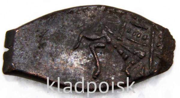 Копейка медь Алексей Михайлович (чешуя), Медный бунт, Перепутка: лицевая сторона - Москва, оборот - Псков