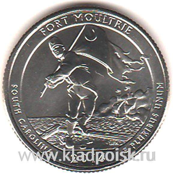 Монета 25 центов США Форт Уильяма Моултри в Южной Каролине (2016), монетный двор D