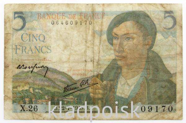 Банкнота 5 франков 1943 года Франция
