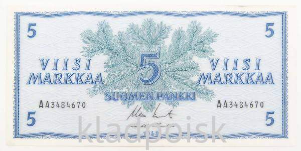 Банкнота 5 марок 1963 года Финляндия