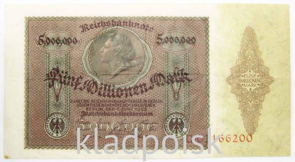 Банкнота 5 миллионов марок 1923 года Германия