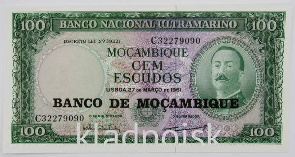 Банкнота Мозамбик 100 эскудо 1961 года, арт 3
