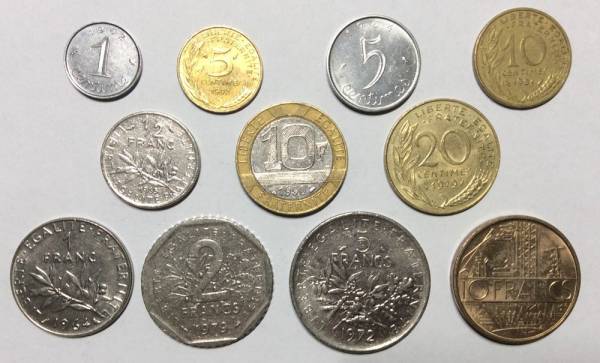 Набор монет Франции 1959-2001 гг., 11 монет