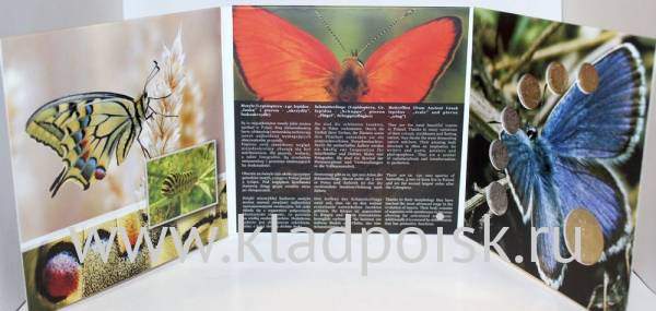 Набор монет Польши Бабочка 2011 года, 6 монет + жетон в альбоме