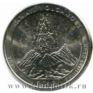 Монета 25 центов Национальный парк Гавайские вулканы, монетный двор D