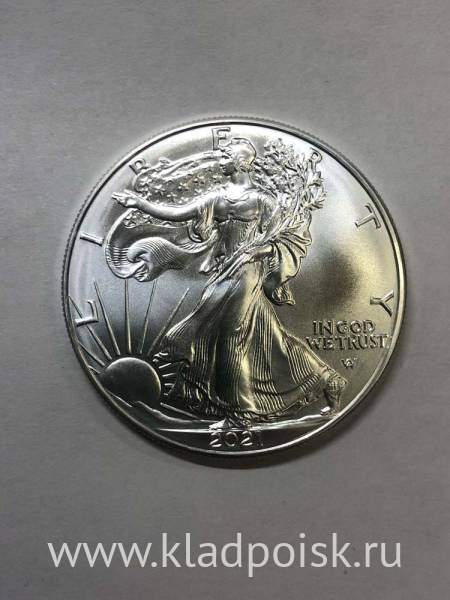 Монета 1 доллар США «Шагающая свобода» Серебро 999 пробы, 2021 Монета 1 доллар США «Шагающая свобода» Серебро 999 пробы, 2021