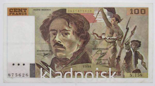 Банкнота 100 франков 1990 года Франция (Делакруа)