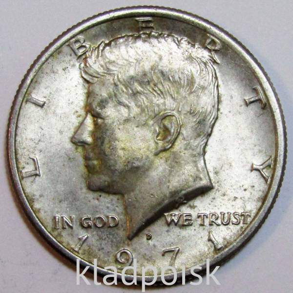 Монета 50 центов США «Кеннеди» 1971 г. Серебро 400 пр. Монета 50 центов США «Кеннеди» 1971 г. Серебро 400 пр.