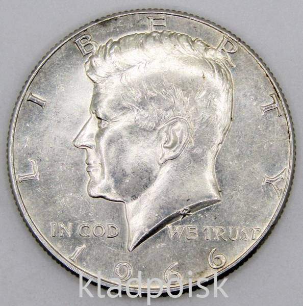 Монета 50 центов США «Кеннеди» 1966 года серебро 400 пробы