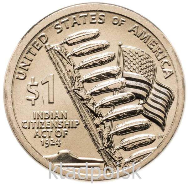 Монета 1 доллар Сакагавея, Закон 1924 года о гражданстве для индейцев, 2024 P