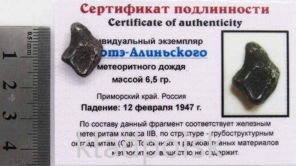 Индивидуальный экземпляр Сихотэ-Алиньского метеоритного дождя Индивидуальный экземпляр Сихотэ-Алиньского метеоритного дождя