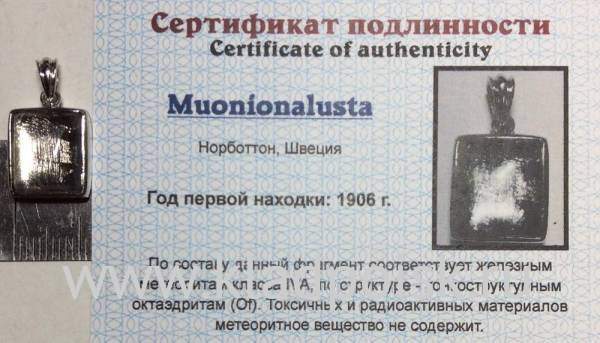 Подвеска из метеорита Муонионалуста (Muonionalusta) с родированием малая (арт 29)