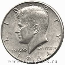 Монета 50 центов США «Кеннеди» 1964г. Серебро 900 пр. Монета 50 центов США «Кеннеди» 1964г. Серебро 900 пр.