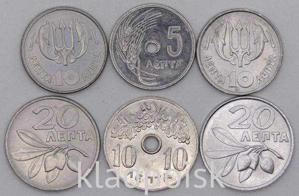 Набор регулярных монет Греции 1971-1973гг, 6 монет