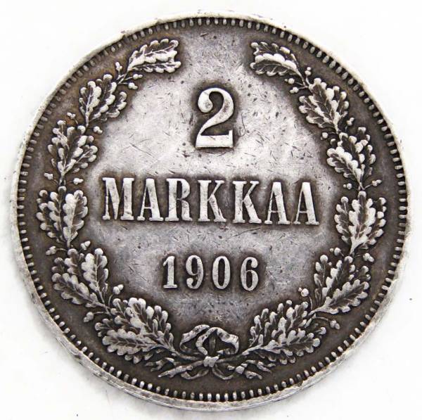Монета 2 марки 1906 г. Для Финляндии (Николай II) Монета 2 марки 1906 г. Для Финляндии (Николай II)