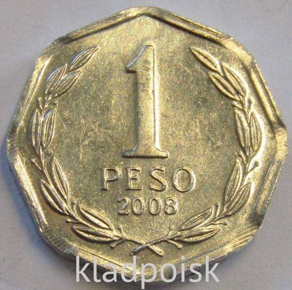 Монета Чили 1 песо 2008 года