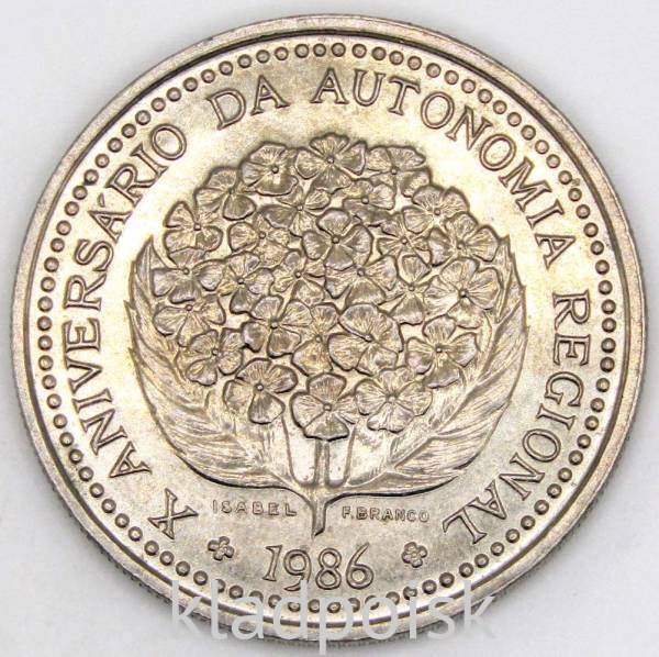 Монета 100 эскудо 1986 года - 10 лет автономии Азорских островов, Португалия Монета 100 эскудо 1986 года - 10 лет автономии Азорских островов, Португалия