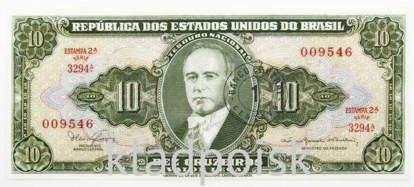 Банкнота Бразилия 10 крузейро 1966 года Банкнота Бразилия 10 крузейро 1966 года