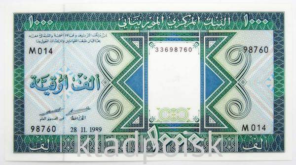 Банкнота 1000 угий 1989 года Мавритания