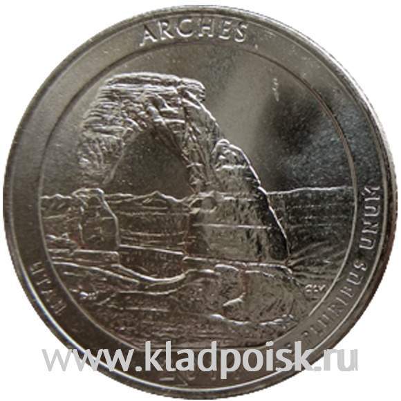 Монета 25 центов Национальный парк Арки, монетный двор S