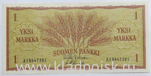 Банкнота 1 марка 1963 года Финляндия, арт 2
