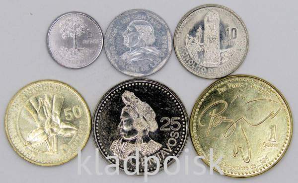 Набор регулярных монет Гватемала 1999-2010 гг., 6 монет