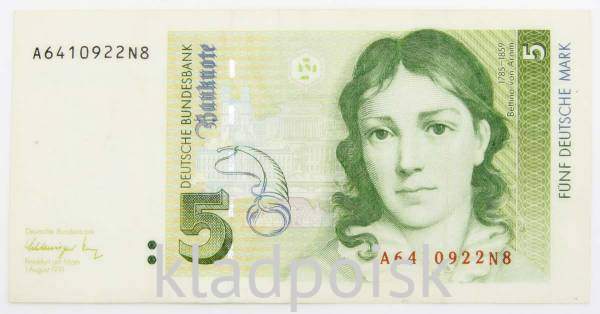 Банкнота 5 марок ФРГ 1991 года