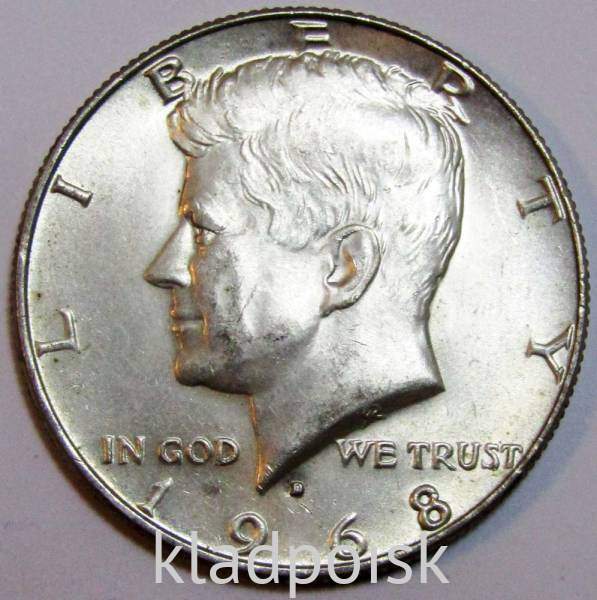 Монета 50 центов США «Кеннеди» 1968 года серебро 400 пробы, арт 2