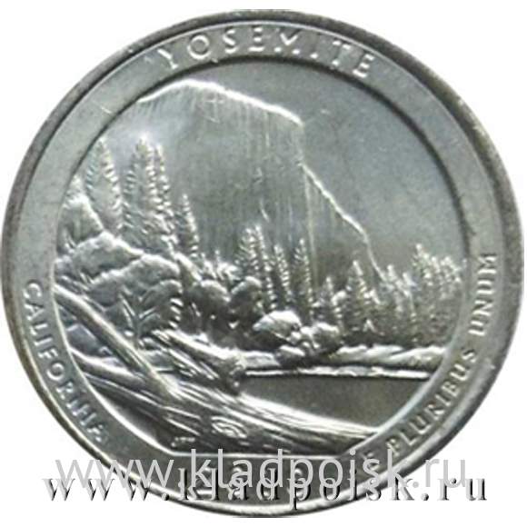Монета 25 центов Йосемитский национальный парк, монетный двор P
