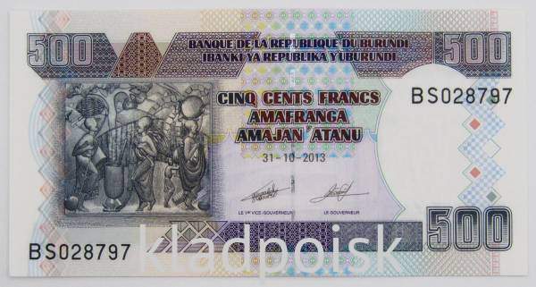 Банкнота 500 франков Бурунди 2013 года