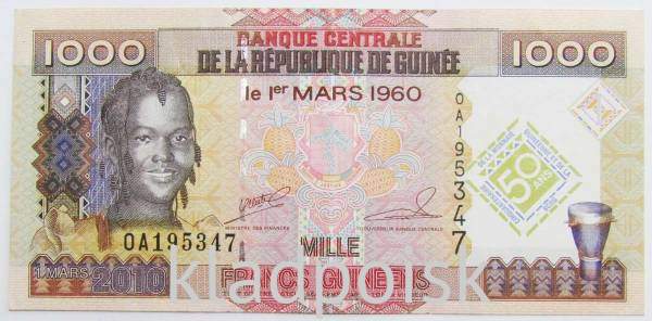 Банкнота Гвинея 1000 франков 2010 года