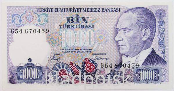 Банкнота 1000 лир 1986 года - Турция, арт 2