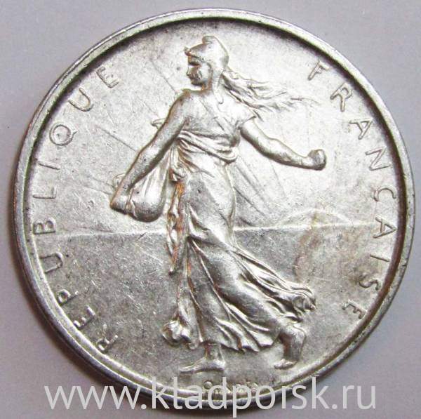 Монета 5 франков 1962 года Франция, серебро Монета 5 франков 1962 года Франция, серебро