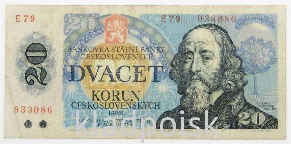 Банкнота 20 крон 1988 года Чехословакия
