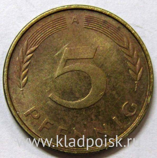 Монета 5 пфеннигов Германия 1990 (A)