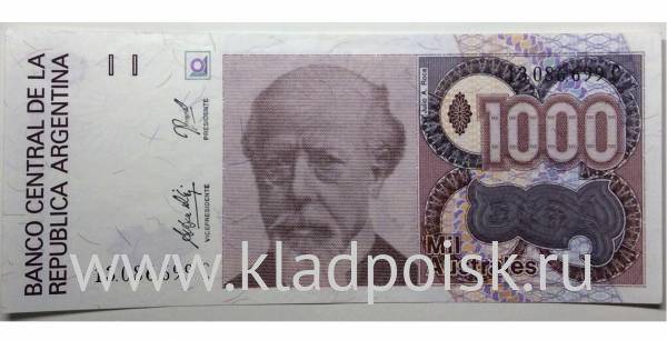Банкнота Аргентина 1000 аустралей 1988-1990