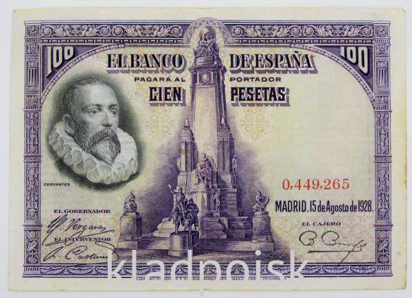 Банкнота 100 песет 1928 года Испания