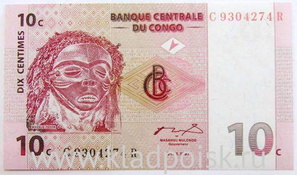 Банкнота Конго 10 сантимов 1997 года Банкнота Конго 10 сантимов 1997 года