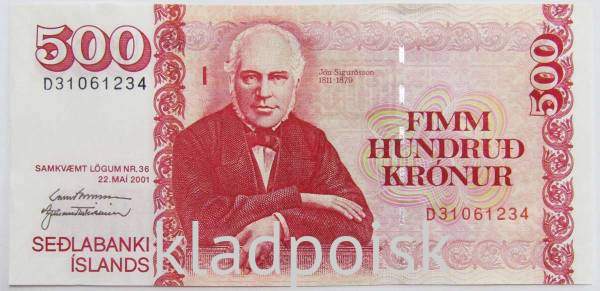 Банкнота 500 крон 2001 года Исландия Банкнота 500 крон 2001 года Исландия