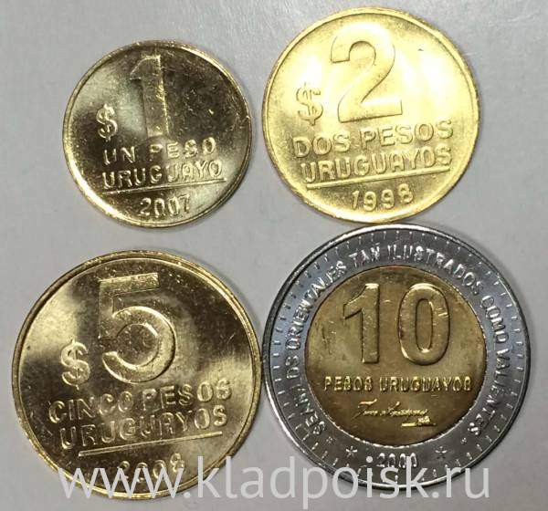 Набор монет Уругвай 1998-2008 гг., 4 монеты Набор монет Уругвай 1998-2008 гг., 4 монеты
