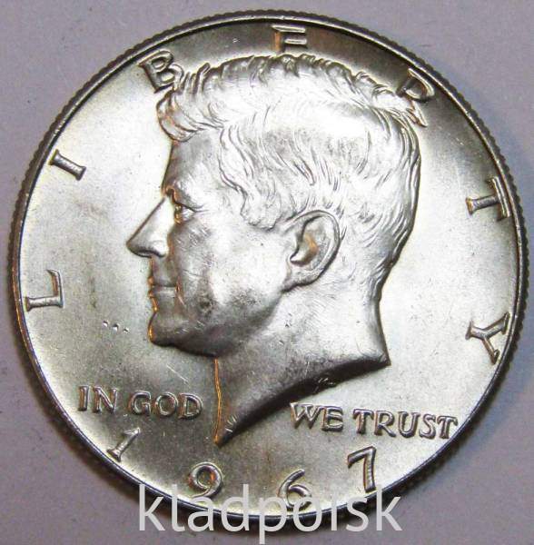 Монета 50 центов США «Кеннеди» 1967 года серебро 400 пробы