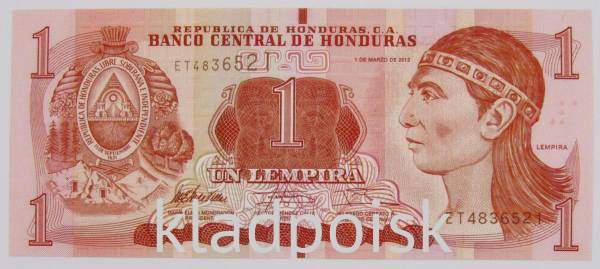 Банкнота Гондурас 1 лемпир 2012 года