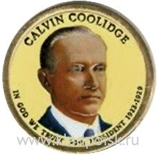 Монета с цветным изображением 1 доллар США (2014) 30-ый Президент Калвин Кулидж Монета с цветным изображением 1 доллар США (2014) 30-ый Президент Калвин Кулидж