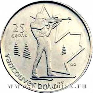 Монета  25 центов Канада, Олимпиада 2010 год Ванкувер - Биатлон