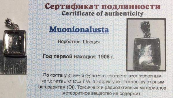 Подвеска из метеорита Муонионалуста (Muonionalusta) с родированием малая (арт 32)