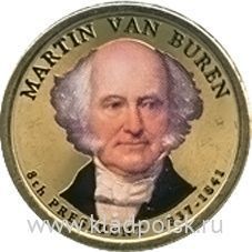 Монета с цветным изображением 1 доллар США (2008) 8-ой Президент Мартин Ван Бюрен Монета с цветным изображением 1 доллар США (2008) 8-ой Президент Мартин Ван Бюрен